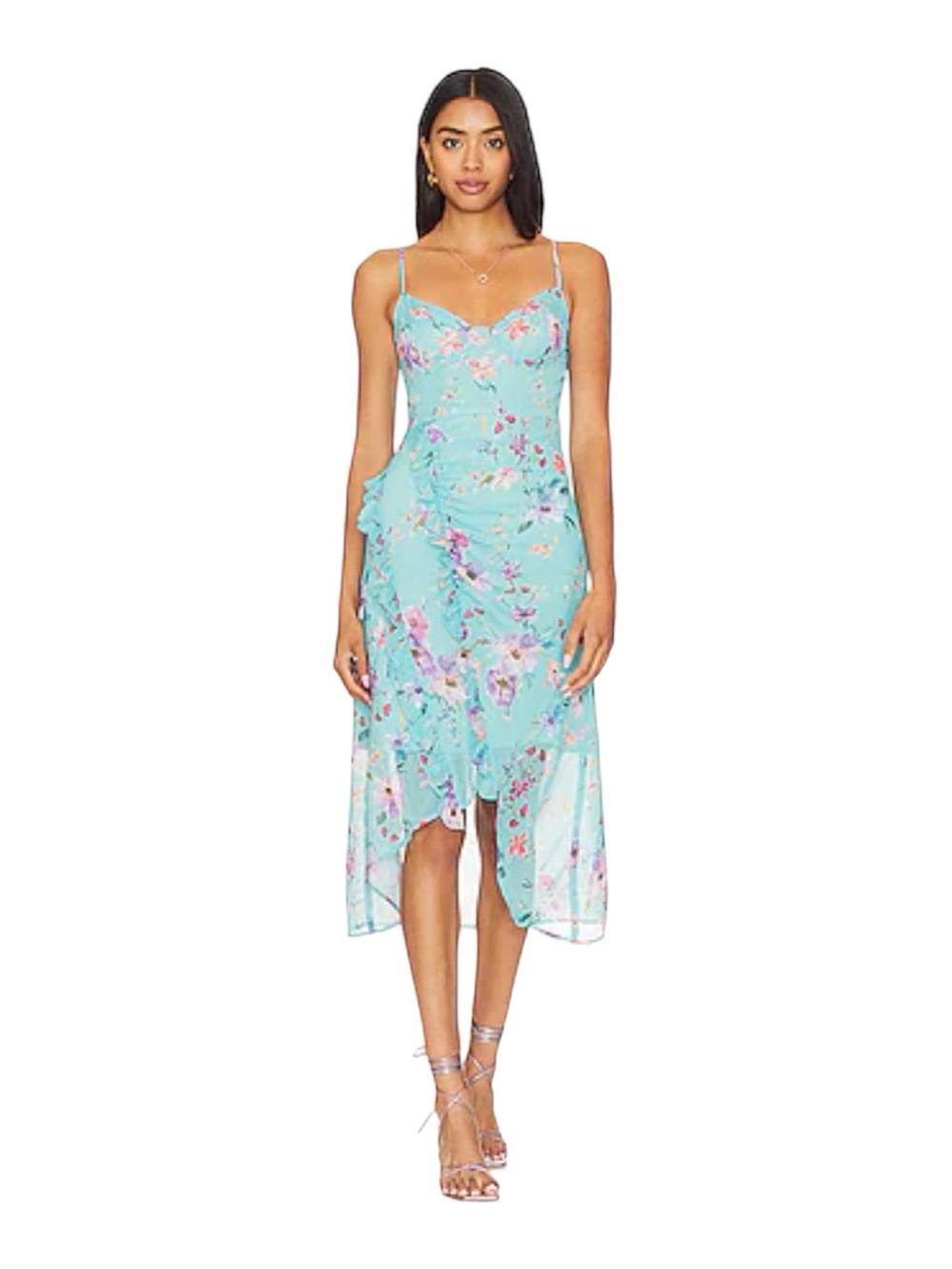 Rays For Days Clementine Midi Dress Turquoise Sea Floral Size Small